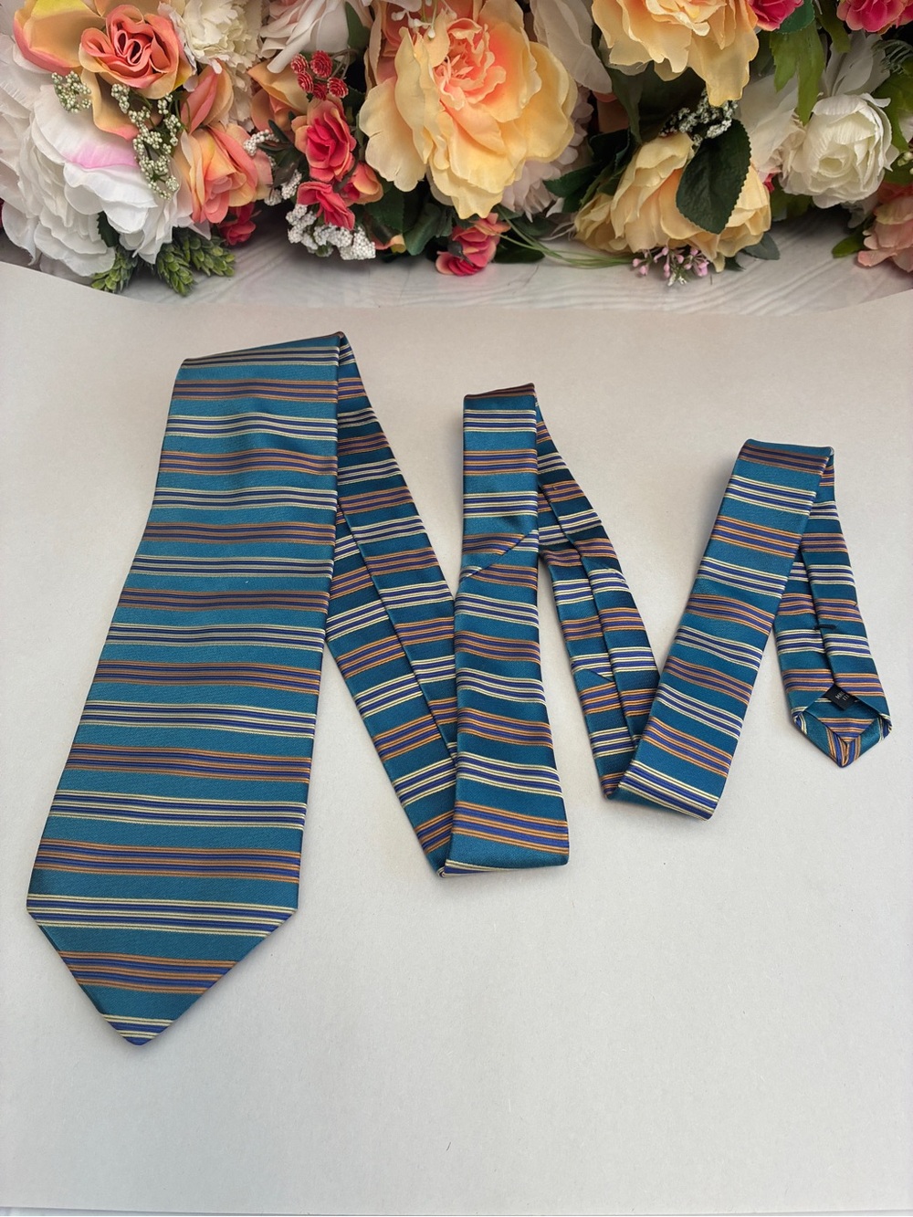 Jos. A. Bank Signature Collection Silk Striped Necktie Teal Blue Made in Italy